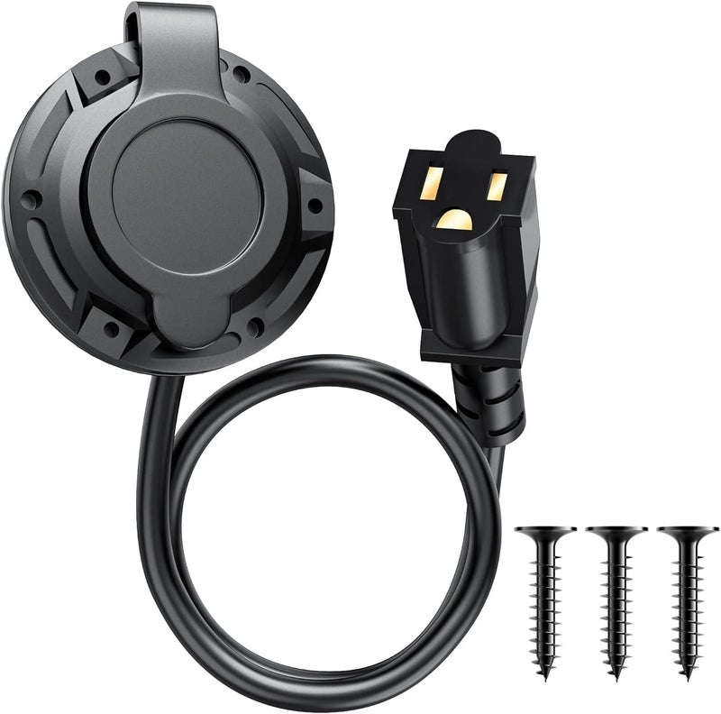 SunnyLith 20A 125V AC Port Plug, 12AWG Heavy-Duty RV Waterproof Shore Power Inlet Socket with 16" Extension Cord & Integrated Receptacle Box, Outdoor, Marine, RV Golf Cart Electrical Power Receptacle - Image 1